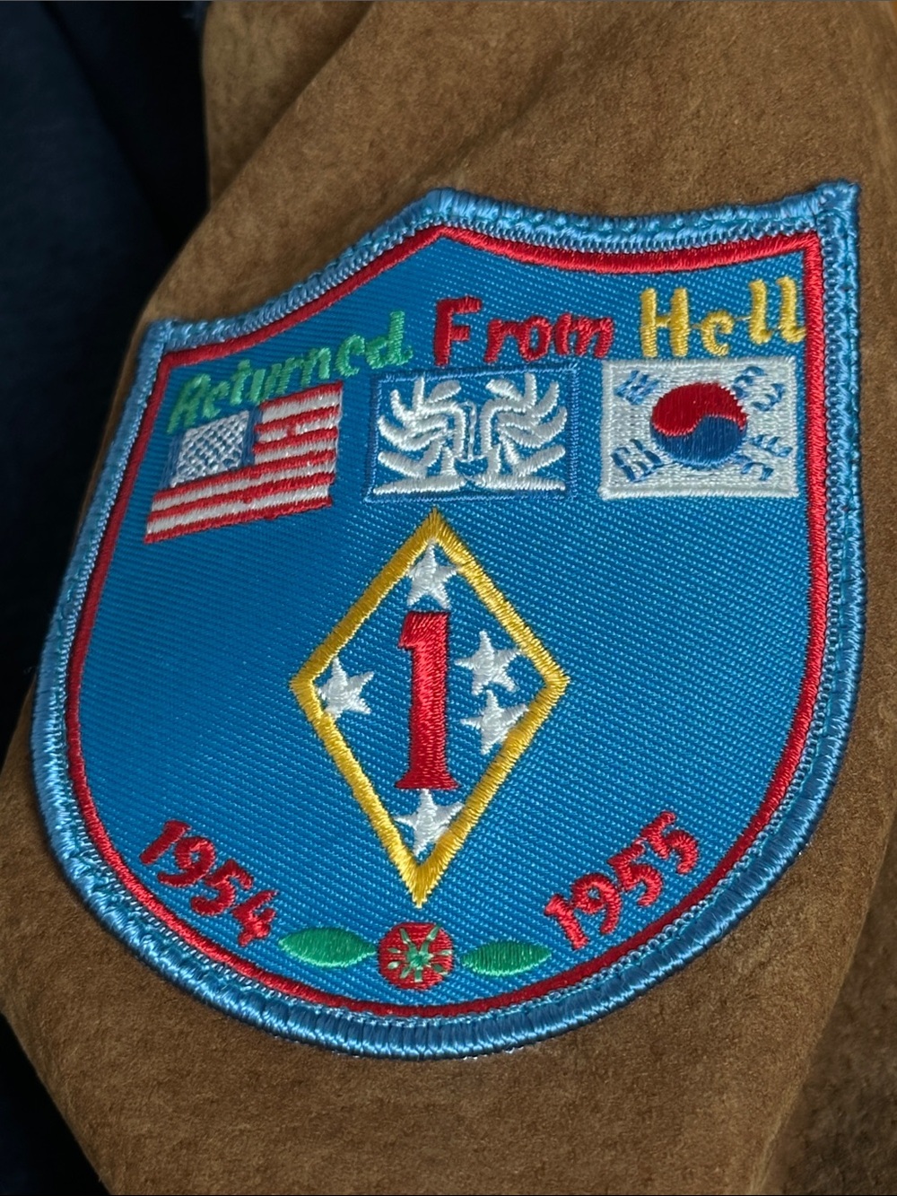 Avalanche men’s vintage varsity style, blue/ brown suede jacket. Marine patches - Picture 11 of 13
